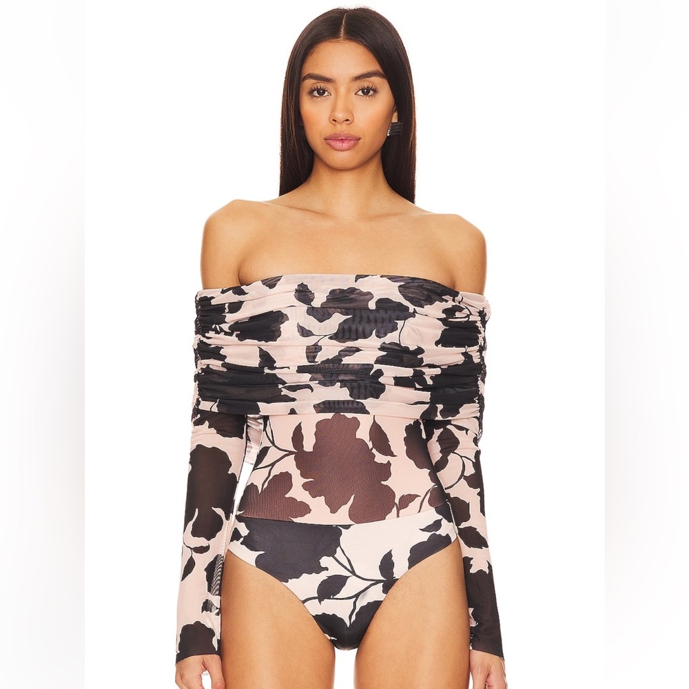 AFRM Black and Pink Floral Bodysuit